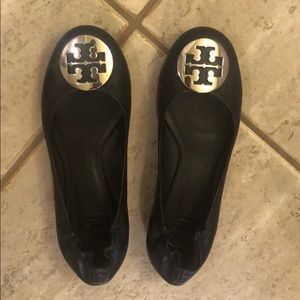 NWOT Black Leather Tory Burch Flats Size 7